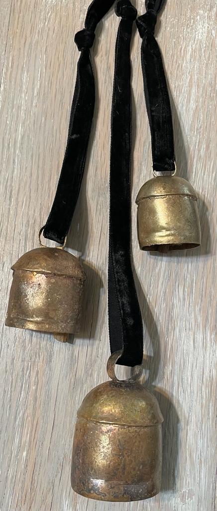 Rustic Farmhouse Bells with Wooden Clapper - Old World Cow Bells - Antique Finish - Set of 3