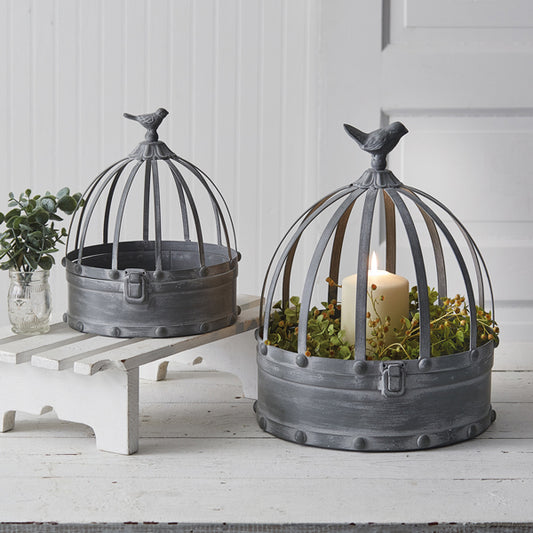 Metal Cloches with Songbirds (Set of 2)