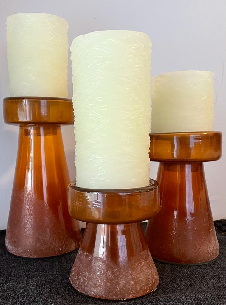 Frosted Amber Glass Candle Holder Fits Pillar and Taper Candles