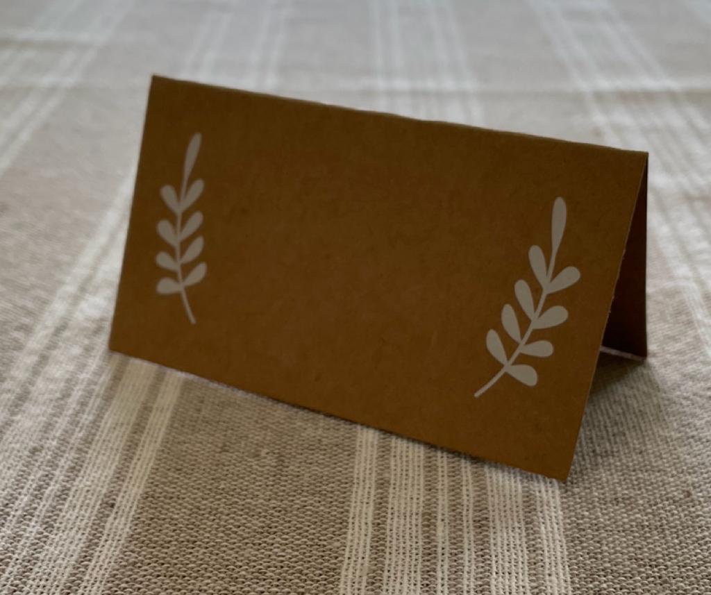 Earthy Kraft Paper Place Cards with White Laurel Leaves (Pack of 10)