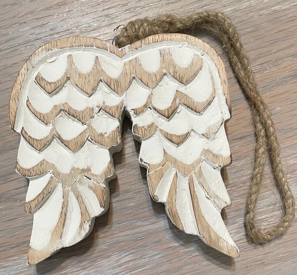 Hand Carved Whitewashed Natural Wood Guardian Angel Wings