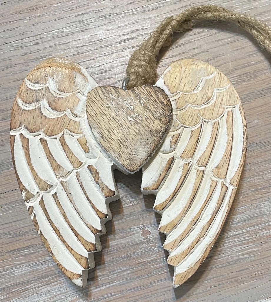 Hand Carved Whitewashed Natural Wood Guardian Angel Wings