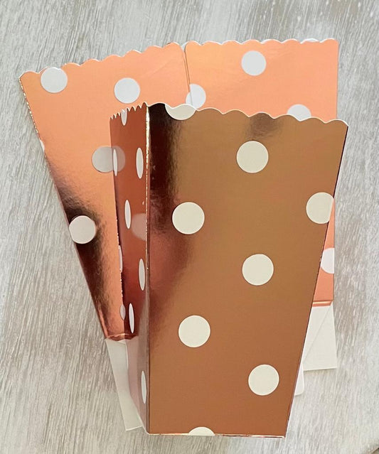 Rose Gold Metallic Paper Party Favor Boxes in Six (6) Varieties