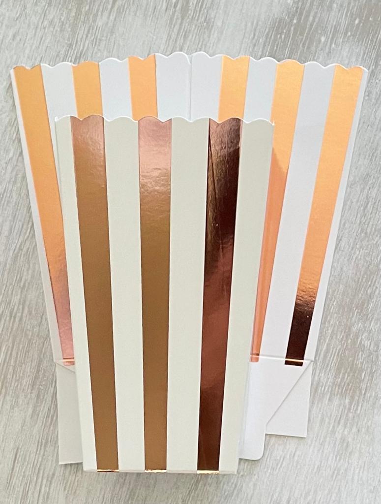 Rose Gold Metallic Paper Party Favor Boxes in Six (6) Varieties