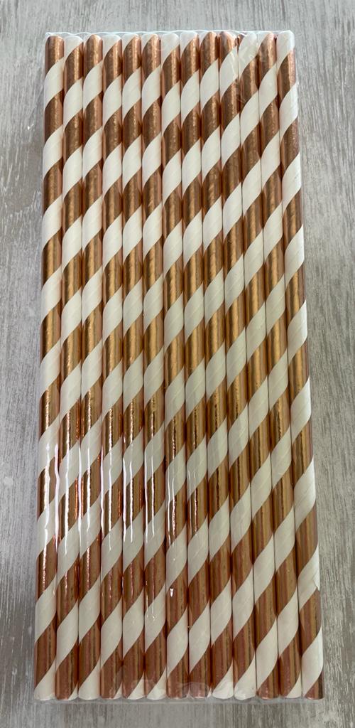 Rose Gold Metallic Biodegradable Recyclable Paper Straws in Six (6) Styles