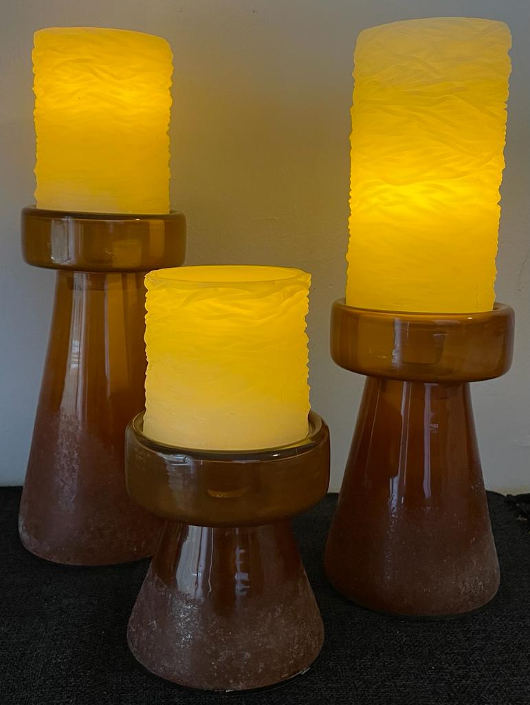 Frosted Amber Glass Candle Holder Fits Pillar and Taper Candles