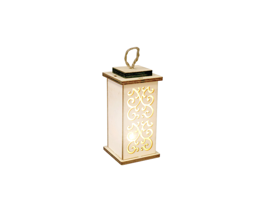 Hanging Wood Cut-Out LED Lanterns in Scroll, Floral and Cross Patterns