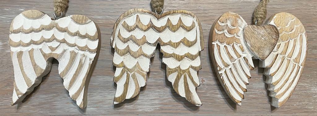 Hand Carved Whitewashed Natural Wood Guardian Angel Wings