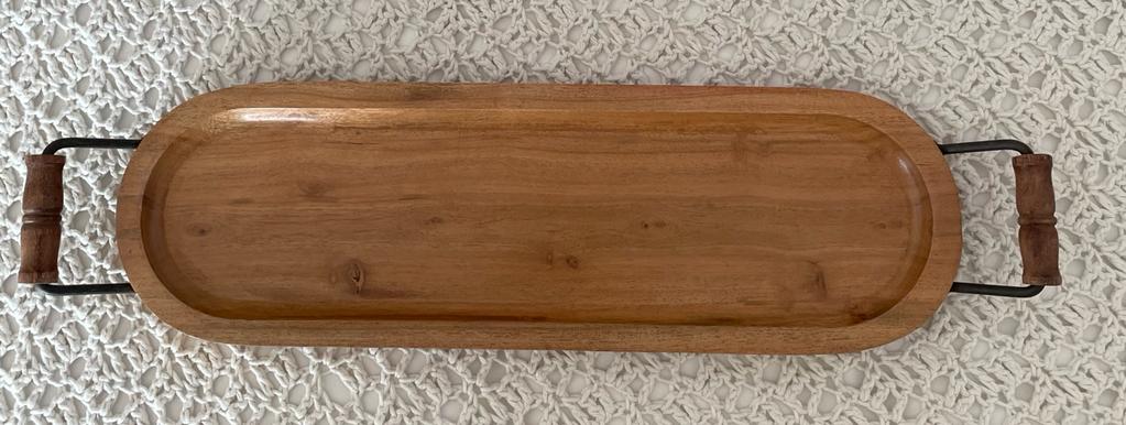 Wooden Tray with Iron & Wood Handles