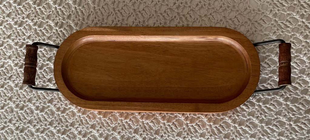 Wooden Tray with Iron & Wood Handles