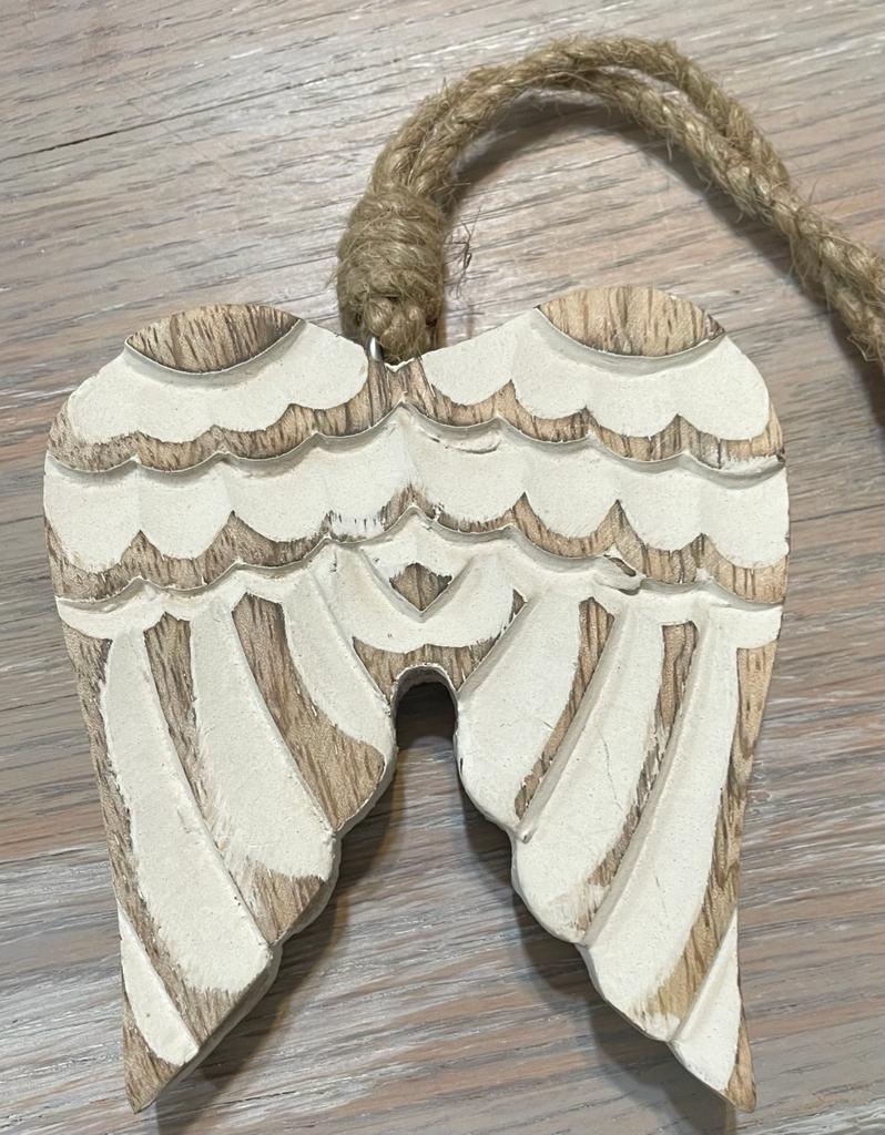 Hand Carved Whitewashed Natural Wood Guardian Angel Wings